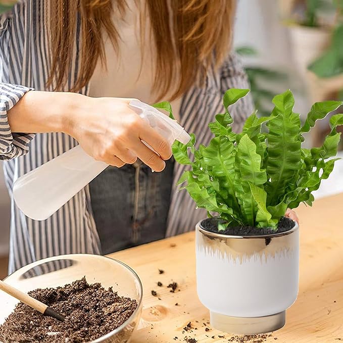 White Ceramic Planters, Gold Flower Pots for Indoor Plants with Drainage Holes, Modern Round Planter with Drainage Holes - Plant Not Included 4.33 X4.33 Inch