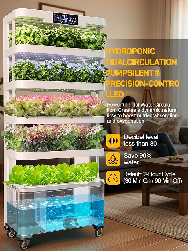 Large Hydroponics Growing System, 148-Pod Vertical Indoor Garden, Hydroponic Tower with Full-Spectrum Grow Lights, Ultra-Quiet Pump, Dual Water Tanks, 30-Day Self-Managed for Home & Commercial