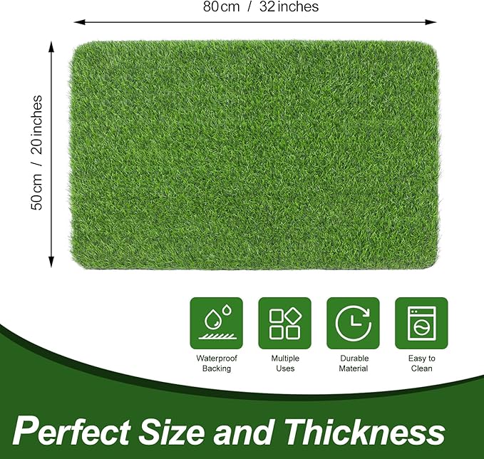 LINLA Artificial Grass Door Mat, 32x20 inches Outdoor Rug Synthetic Fake Dog Grass Mat Turf Waterproof Durable Doormat for Indoor Entryway, Outside Patio, Lawn, Garden