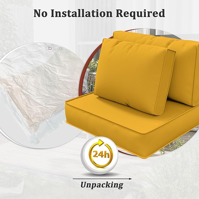 14-Piece Outdoor Cushions for Patio Furniture Thick Outdoor Chair Cushions 5" Foam High-Density Water-Resistant Deep Seat Cushion for 6-Seat Sectional Sets Liner&Cover Yellow