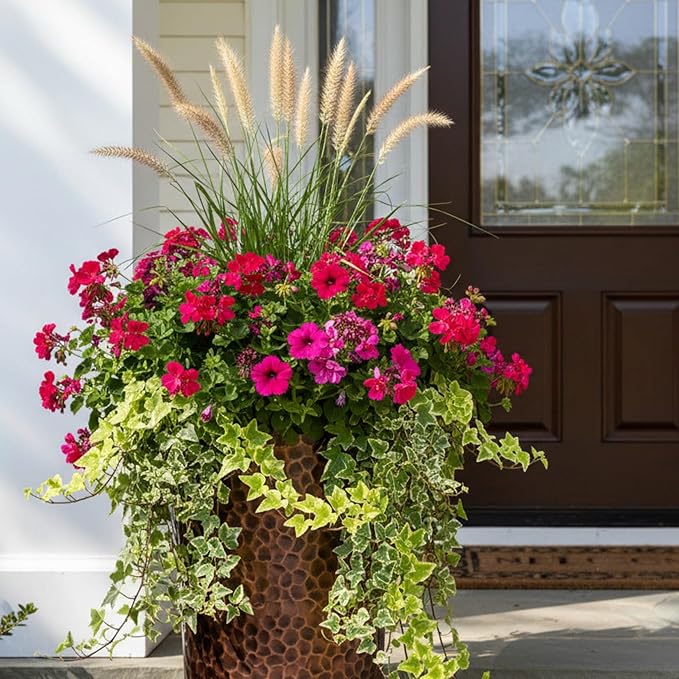 H Potter Tall Copper Planter Indoor Outdoor – 28” Antique Copper Hammered Metal Garden Planter with Insert & Drainage – Large Decorative Floor Planter for Entryway, Porch, Patio