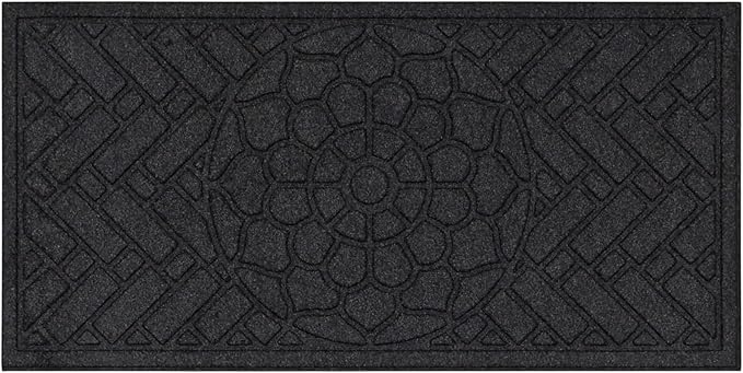 Mohawk Home Entryway Door Mat 2' X 4' All Weather Outdoor Non Slip Recycled Rubber Doormat, Brick Path Impressions Black