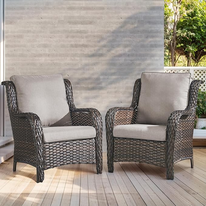 Outdoor Chair Cushions- 22 X 25 Inch High Density Sponge Patio Cushions Deep Seat Patio Furniture Cushions for Chair Sofa Couch-Beige/2 Piece