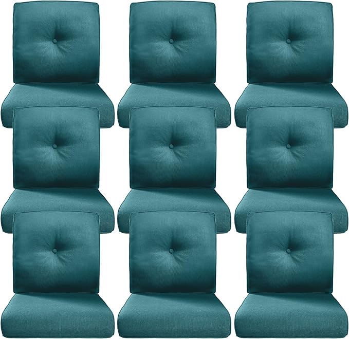 Belord Luxury 4" Thick Outdoor Cushion 9 Set - 22 x24 Inch 28D Sponge Filling Fade-Resistant Chair Cushion, Spill Proof Removable Patio Furniture Replacement Cushions for Sofa Bench - Peacock Blue