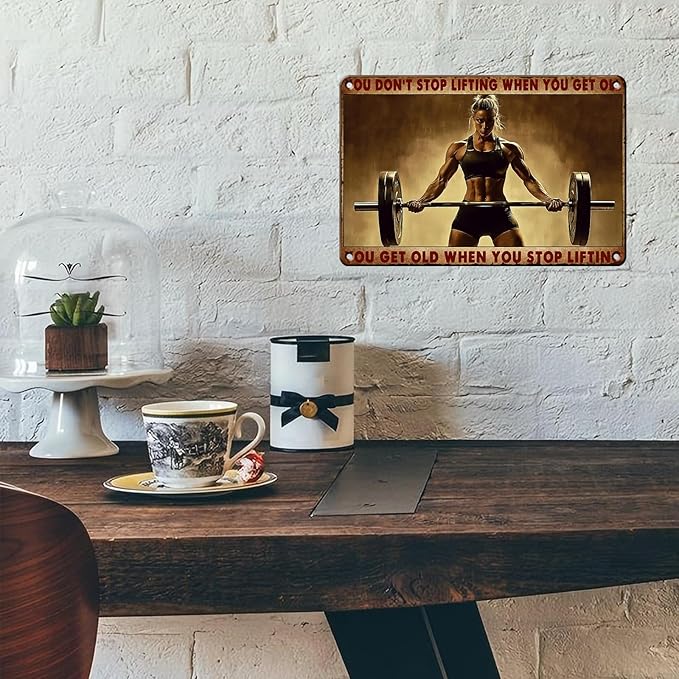 PEACHGARDEN Fitness Vintage Metal Tin Sign You Don't Stop Lifting When You Get Old Motivational Gym Wall Art for Home Weight Lifting Decor & Funny Workout Poster for Gym Cafe Bar 8x12inch