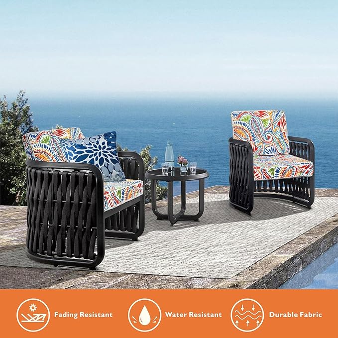 JMGBird Outdoor Chair Cushions Set of 2-22x22 Water Resistant Paisley Pattern Seat Cushions with Ties for Patio Furniture