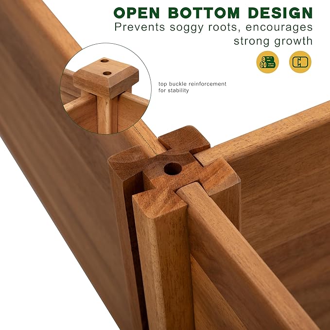 Durable Wooden Planter Box Outdoor – Natural Acacia Wood Raised Bed for Diverse Planting – Elevated Garden Box for Vegetables – Promotes Better Drainage – Sturdy Garden Bed (47x25x10 IN)