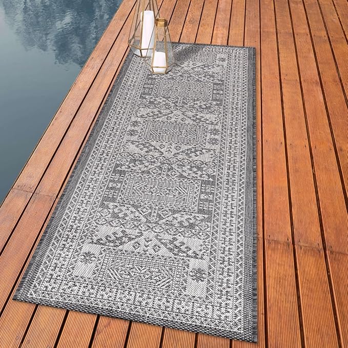 Keen Home Design Terrace Outdoor Runner Rug - 26"x91" Washable Indoor/Outdoor Rug for Patio, Kitchen, Balcony, Beach, Garden, Deck and Porch, Size: 2'2" x 7'7", Force Black