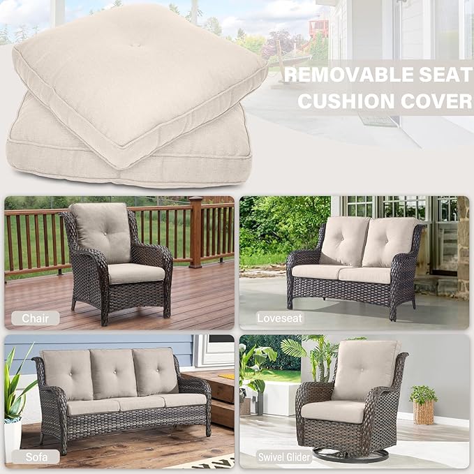 Outdoor Chair Cushions 9 Sets- 22 * 24" Patio Furniture Cushions with Removable Cover, 28D High Density Sponge Filling Outdoor Patio Cushions for Chairs, Rocker, Sofa and Loveseat - Beige