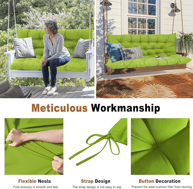 2-3 Seat Swing Replacement Cushion, Outdoor Bench Cushions with Backrest Thicken 4", Patio Furniture Garden Porch Loveseat Glider Pad Anti-Fading Waterproof (Grass Green, 40x40in)
