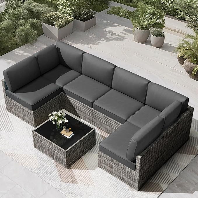 Patio Cushions for Outdoor Furniture,Water-Resistant Outdoor Cushions for 6 Seat Outdoor Sectinal,25.3"×25.3" Deep Seat Sofa Cushions, 14-Piece Outdoor Couch Cushions,Grey
