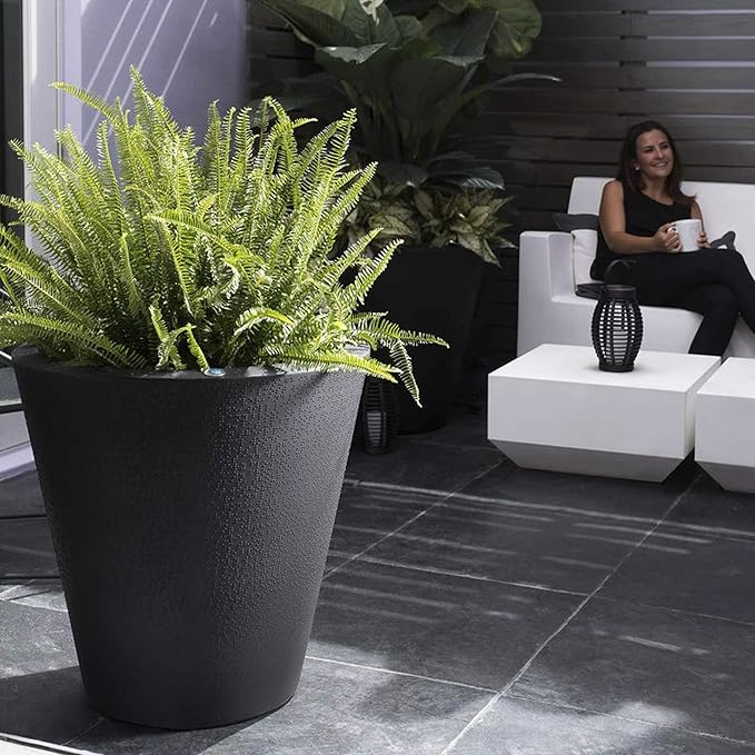 Crescent Garden Dot TruDrop Indoor/Outdoor Planter, Self-Watering Plant Pot, 20 Inches, (Caviar Black)