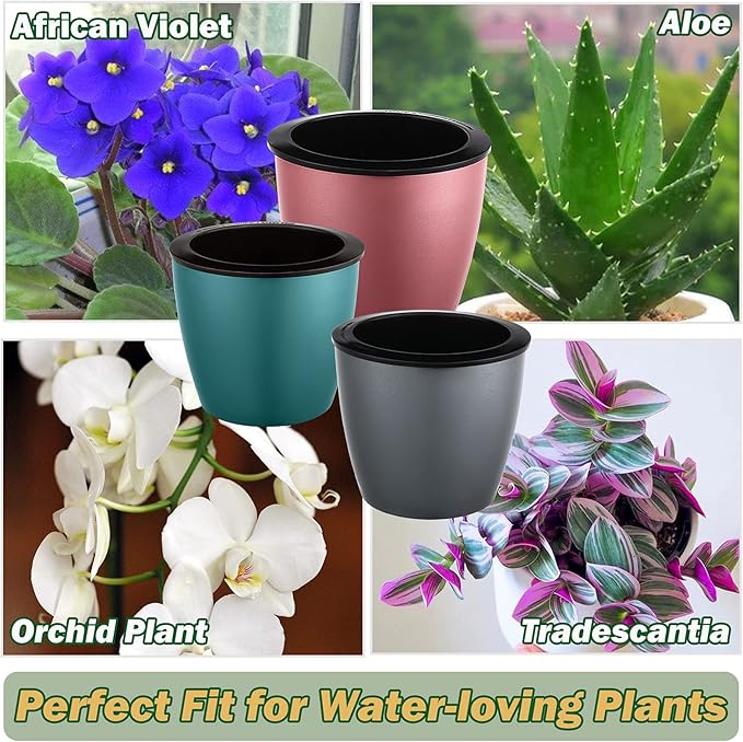 Planterhoma Premium 5 Pack Self Watering Pots for Indoor Plants, Rose Gold, 6.7 inch