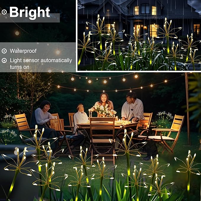 Solar Garden Lights Outdoor: Waterproof 2-Pack DIY Decorative Firework Lights with 2 Modes for Yard Patio Pathway Outside Fairy Decor - Christmas Gifts for Women Mom Mothers Day Warm White