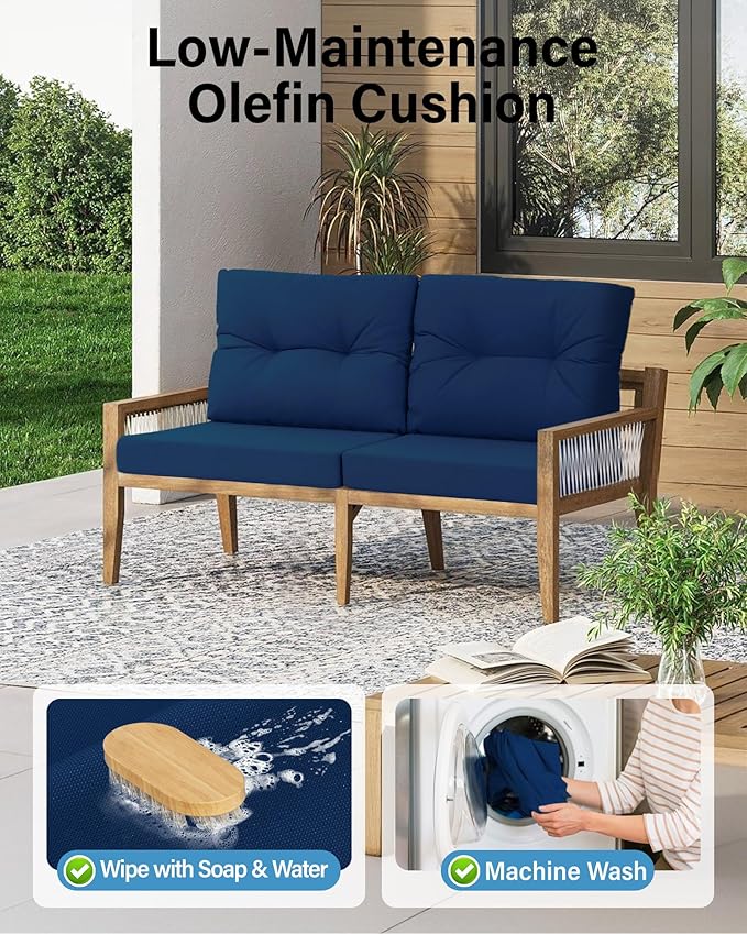 YEFU 24x24 Outdoor Cushions for Patio Furniture: Waterproof Fade Resistant Outdoor Seat Cushions Set of 2 - Olefin Deep Seat Paio Cushion Pads Replacement with Ties for Chair Sofa Couch(Navy)