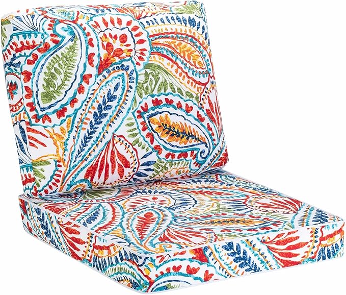 JMGBird Outdoor Chair Cushion Set - 19"x19" Tufted Seat & Back Cushions, Deep Seat Paisley Pattern Pillows for Patio Furniture