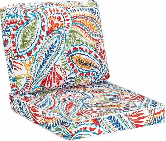 JMGBird Outdoor Chair Cushion Set - 19"x19" Tufted Seat & Back Cushions, Deep Seat Paisley Pattern Pillows for Patio Furniture
