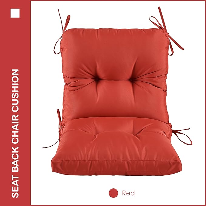 Outdoor Indoor Seat/Back Chair Tufted Cushion,All-Weather Patio Chair Cushion with Ties,for Patio Furniture,Red