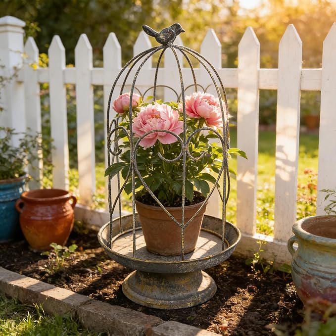 Rustic Farmhouse Metal Planter Holder Vintage Birdcage Candle Holder Distressed Deractive Flower Stand for Wedding Decor Party Centerpieces Garden Home Patio Outdoor Indoor Decor