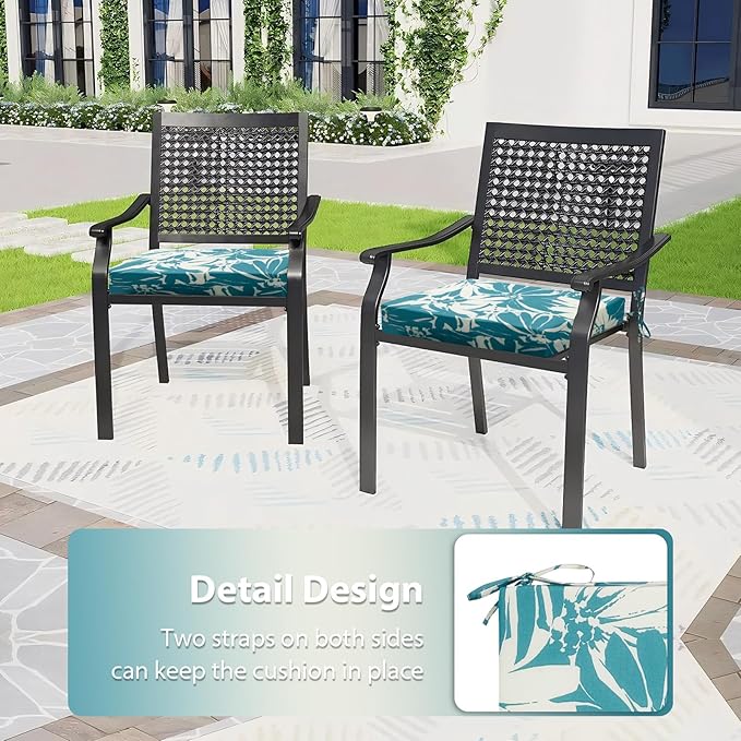 Outdoor Chair Cushions Set of 4, 18.5 x 16 Inch Patio Chair Cushions for Outdoor Furniture, Water Resistant, Non-Slip Ties(Daisy)
