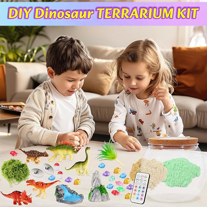 Gifmore Dinosaur Terrarium Kit for Kids with LED Night Light & Remote Control, Dinosaur Toys & Arts and Crafts Kit for Boys Ages 4-12, Creative Birthday Christmas Gifts for Children