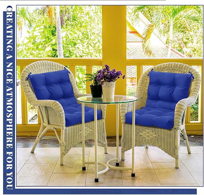 Marsui 6 Pcs Outdoor Indoor High Back Chair Cushions Patio Furniture Tufted Pillow with Ties All Weather Replacement Outdoor Rocking Chair Cushions, 42 x 21 Inches (Navy Blue)