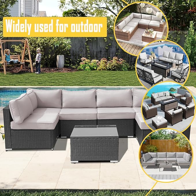 14Piece Outdoor Sofa Cushion Replacement, Patio Furniture Waterproof Cushion with Zippers, fit 6-Seat Outdoor Wicker Rattan Sectional Couch (Light Grey, 24.8"x24.8"x3.15")