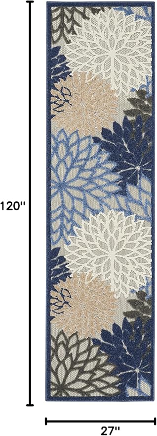 Nourison Home Aloha Indoor/Outdoor Blue/Multicolor 2'3" x 10' Area Rug, Tropical, Botanical, Easy Cleaning, Non Shedding, Bed Room, Living Room, Dining Room, Deck, Backyard, Patio (2x10)