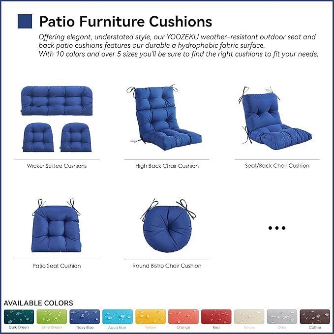 Outdoor Indoor Seat/Back Chair Tufted Cushion,All-Weather Patio Chair Cushion with Ties,for Patio Furniture,Navy Blue