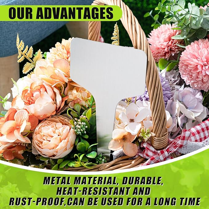 Hicarer 24 Pcs Metal Plant Labels Weatherproof Garden Markers 4" x 8" Engraving Stainless Steel 304 T-Type Plant Tags Reusable Nursery Tags for Outdoor Garden Greenhouse Vegetables Herb Flower Seed