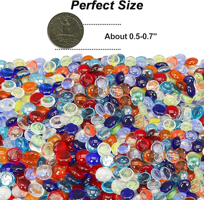 Mini Glass Gems for Vase,Mixed Colour Glass Stones Flat Bottom Marble Beads for Aquarium Fish Tank Planter Crafts Home Decorative Art Craft Vase Filler (Colorful, 2 Pounds)