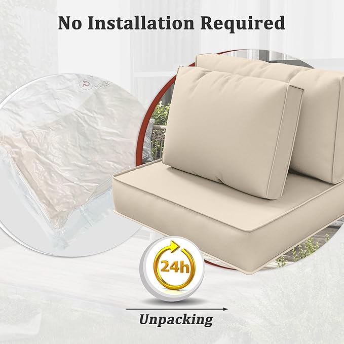14-Piece Outdoor Cushions for Patio Furniture Thick Outdoor Chair Cushions 5" Foam High-Density Water-Resistant Deep Seat Cushion for 6-Seat Sectional Sets Liner&Cover Cream