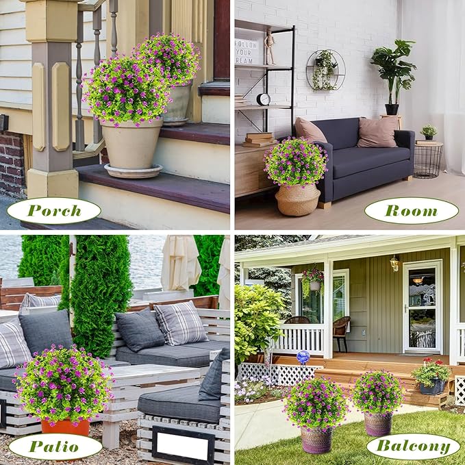 Yunlly 6 Pcs Outdoor Artificial Topiary Ball Trees 22" with Colorful Flowers, Boxwood Fake Bushes Shrubs with Spike, UV Resistant Evergreen Plants for Front Porch Garden Decor (Purple)