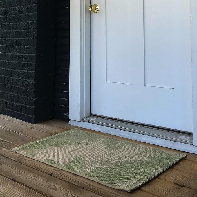 LR Home 2x3 Indoor/Outdoor Area Rug for Home Decor | Coastal Palm Leaf Carpet for Living Room, Bedroom, Playroom, Patio, Garden | Modern Farmhouse Rug | Green/Beige