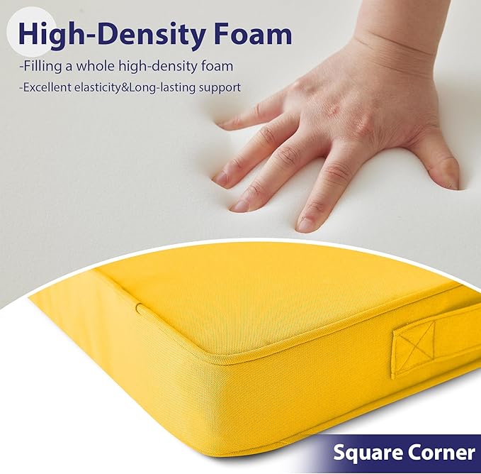 Outdoor Chair Cushions Set of 4,Waterproof Outdoor Seat Cushions for Patio Furniture,Patio Chair Cushion with Handle and Ties, Square Out Door Chair Pads,19" x 19" x 3", Yellow