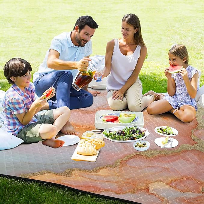 Marble Peach Blush Waterproof Picnic Accessories Water Resistant Outdoor Party Garden Mat for Outdoorsy People Picnic Items Manta para hacer Picnic