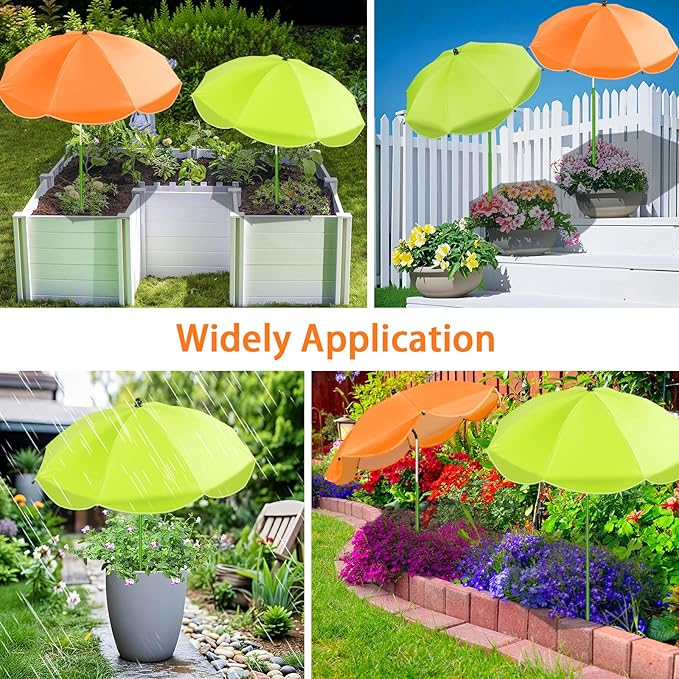 MJZ 2 Pack Plant Umbrellas for Outdoor Plants, 26" Garden Umbrella for Plants with Adjustable Angle, Plant Umbrella Provide Shade for Outdoor Plants Flower Pot Planting Beds (Green, Orange)
