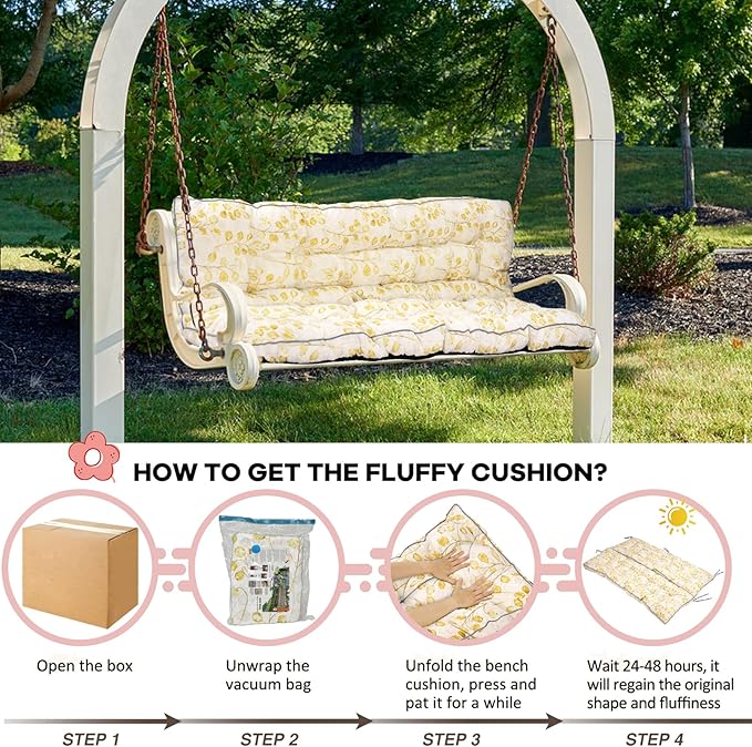 2-3 Seat Swing Replacement Cushion, Outdoor Bench Cushions with Backrest Thicken 4", Patio Furniture Garden Porch Loveseat Glider Pad Anti-Fading Waterproof (Yellow Leaf, 40x63in-thicken)
