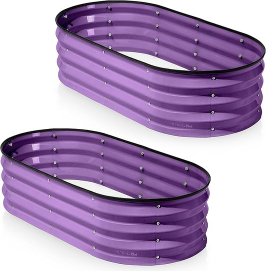 Plant & Plot Galvanized Raised Garden Beds Outdoor // 4×2×1 ft (2-Pack) Planter Raised Beds for Gardening, Vegetables, Flowers (Purple) // Large Metal Garden Box
