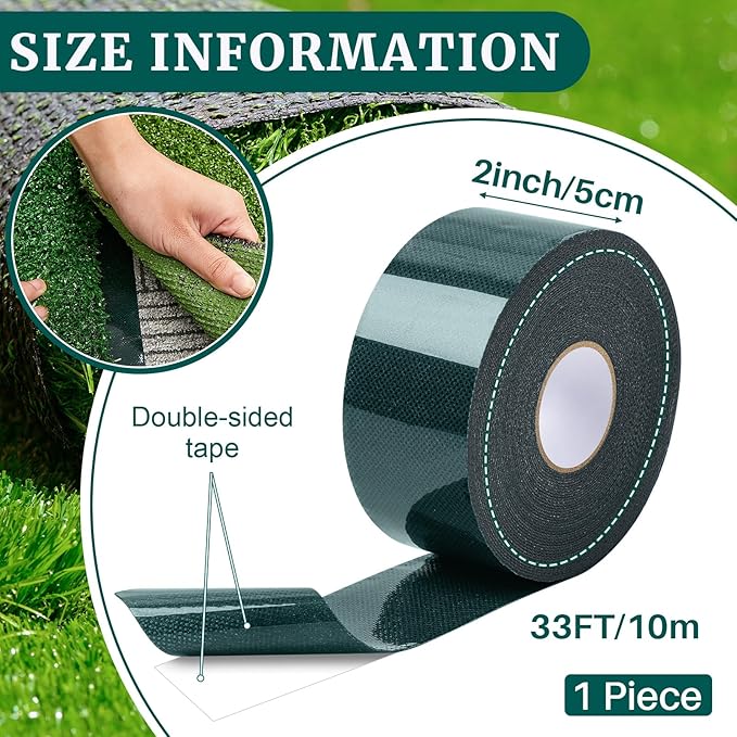 1 Roll 2 in x 33 ft Double Sided Turf Tape for Artificial Grass Rug Self Adhesive Artificial Turf Tape for Lawn Garden Carpet Connecting Outdoor Carpet
