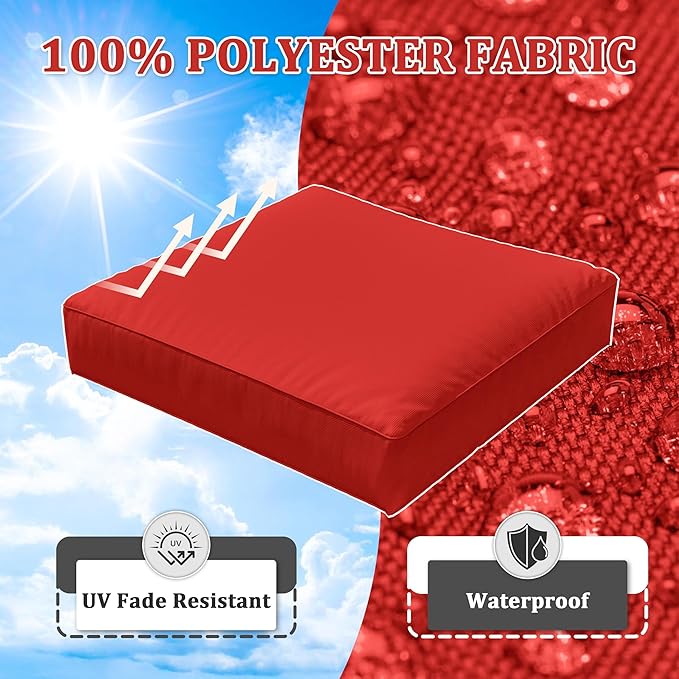 8-Piece Outdoor Cushions for Patio Furniture Thick Outdoor Chair Cushions Resilient Foam Waterproof Deep Seat Cushion Replacement for 3-Seat Sectional Sets Liner&Cover Red