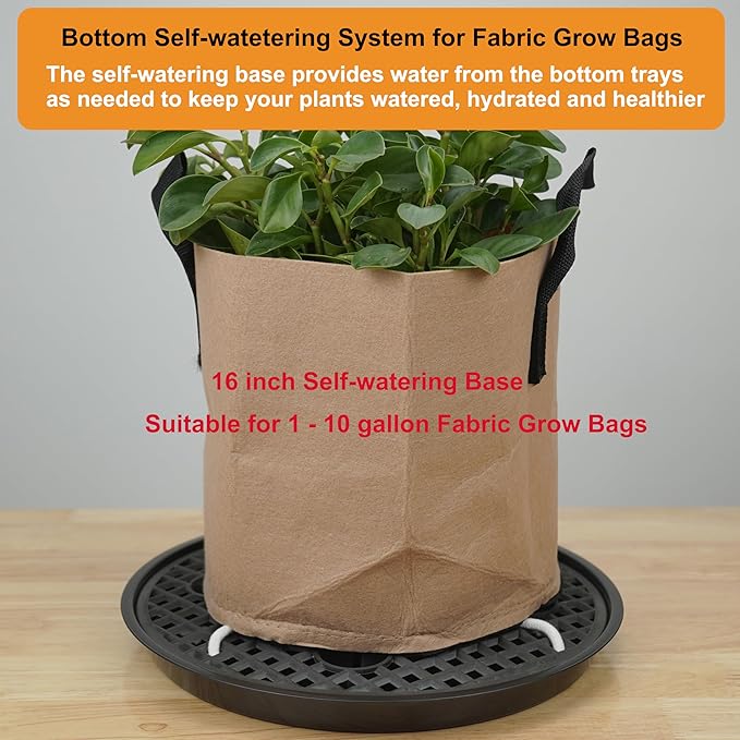 4 Pack 16 inch Self Watering Base for Fabric Grow Bag, Self-watering Plastic Elevated Plant Saucer Stand, Automatic Watering Tray for Non-woven Planter Flower Pot Growth Tent Greenhouse Indoor Outdoor
