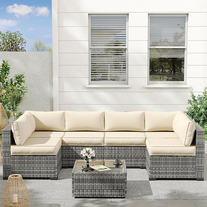 UDPATIO Outdoor Replacement Cushions for Patio Furniture, Water-Resistant Patio Cushion, 14-Piece Outdoor Couch Cushion for 6-Seat Sectional Conversation Sets (Cream)