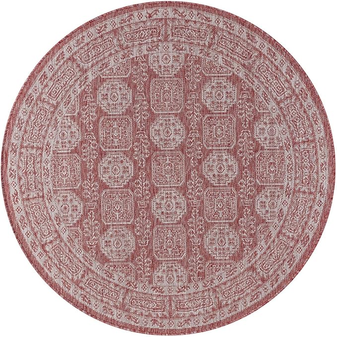 Keen Home Design Terrace Outdoor Area Rug - 63" Round Washable Indoor/Outdoor Rug for Patio, Kitchen, Balcony, Beach, Garden, Deck and Porch, Size: 5'3" Round, Trend Red