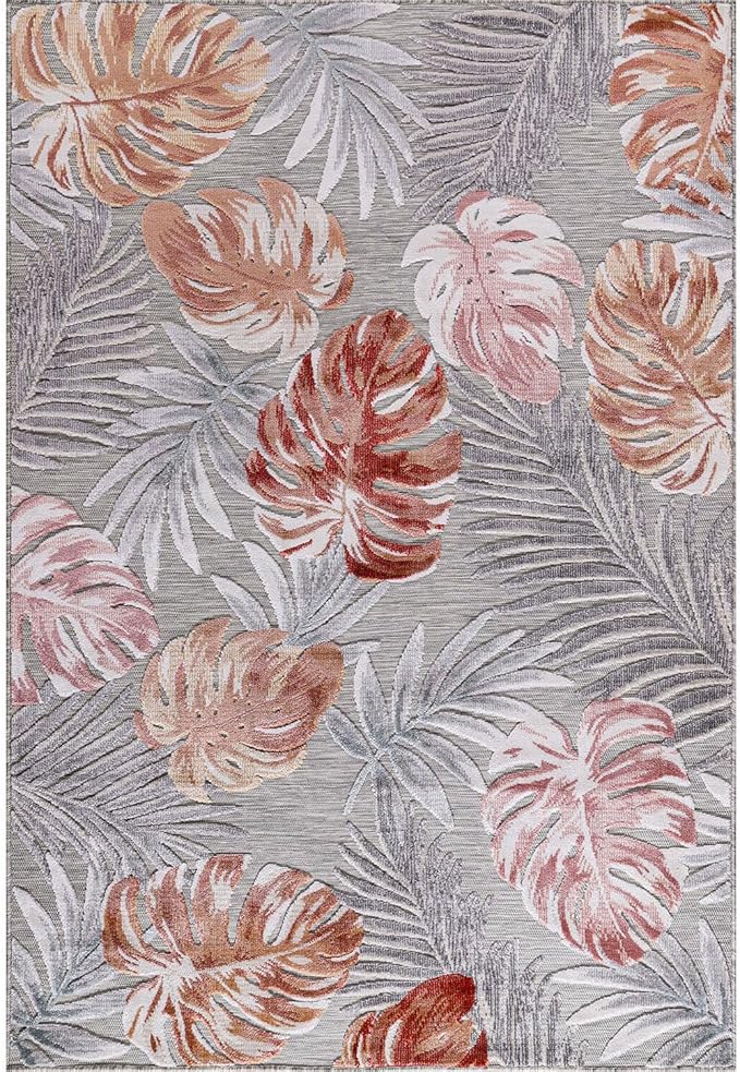 CAMILSON Indoor Outdoor Rug, Multi Color 6’x9’ Leaf Tropical Botanical Area Rugs for Indoor and Outdoor patios, Easy-Cleaning Non-Shedding Living Room, Garden and Kitchen Washable Outside Carpet (6x9)