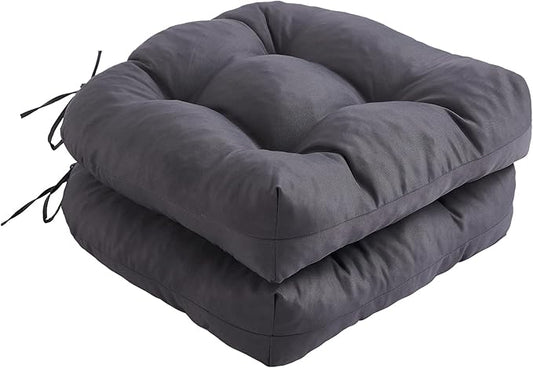 Outdoor Chair Cushions Set of 2, Patio Chair Cushions with Ties,19x19+5” Tufted Outdoor Seat Cushions, Waterproof Patio Furniture Cushions, Outdoor Dining Chair Pads, Dark Grey