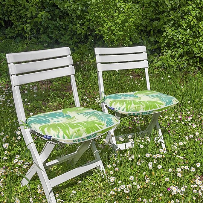 SleepMan Outdoor 17"x16" Chair Cushions with Ties Set of 2, Water Resistant All Weather U-Shape Seat Pads for Patio Garden Furniture Indoor Fade Resistant Patio Cushions (Green Bamboo)