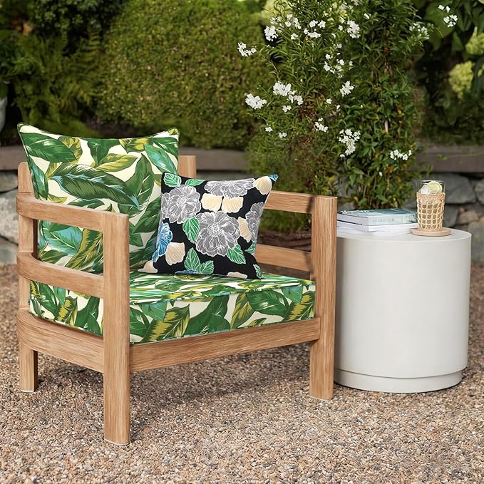 Outdoor Deep Seat Cushion Set, Water Repellent 24"x24" Patio Thick Cushions Replacement with Seat & Back Pillow for Patio Sofa, Wicker Chair, Couch - Lush Leaf Jungle
