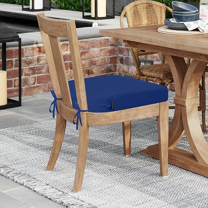 idee-home Outdoor Chair Cushions Set of 2, Thick 17" x 17" x 2" Outdoor Seat Cushions Patio Furniture Waterproof with Ties, Dining Pads