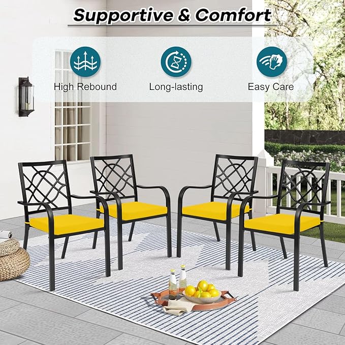 Basic Beyond Outdoor Chair Cushions Set of 4, Square Corner Outdoor Cushions for Patio Furniture, Water Resistant Patio Chair Cushions with 2 Ties, 18.5x16x3, Yellow